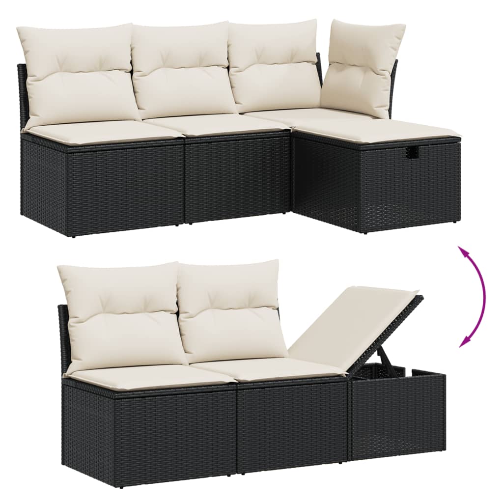 7-delige Loungeset met kussens poly rattan zwart