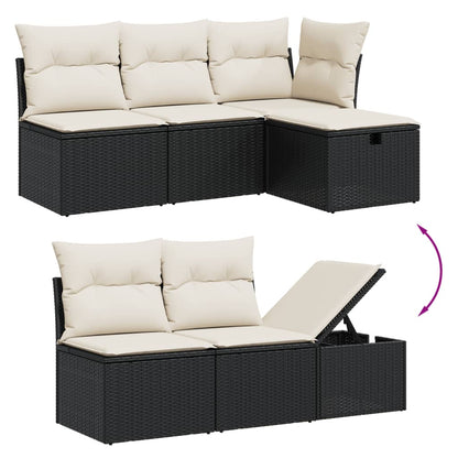 7-delige Loungeset met kussens poly rattan zwart