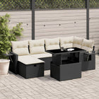 7-delige Loungeset met kussens poly rattan zwart