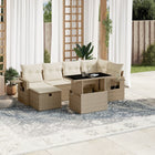 7-delige Loungeset met kussens poly rattan beige