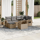 7-delige Loungeset met kussens poly rattan beige