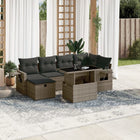 7-delige Loungeset met kussens poly rattan grijs