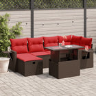 7-Piece Garden Bench Set with Cushions, Brown Poly Rattan