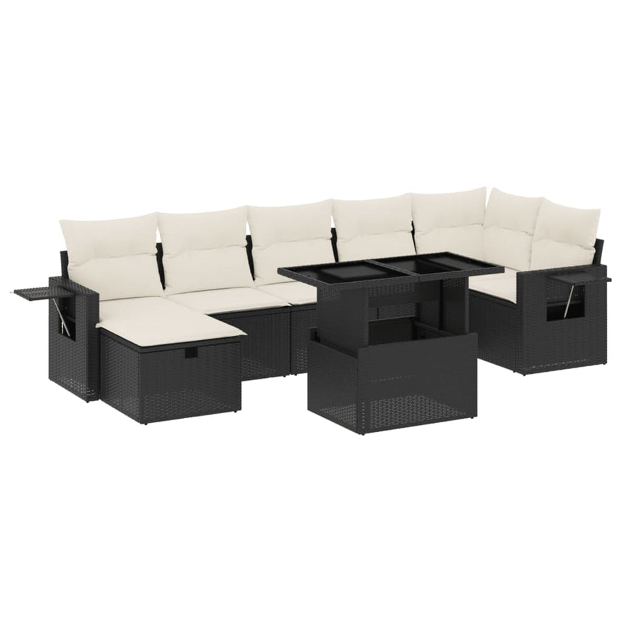 8-delige Loungeset met kussens poly rattan zwart