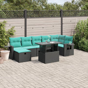 Tuinbankset 8-delig polyrotan zwart met kussens