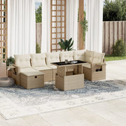 8-piece Lounge Set with Cushions Poly Rattan Beige