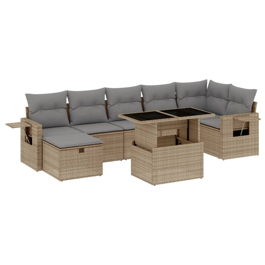 8-delige Loungeset met kussens poly rattan beige