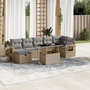 8-piece Lounge Set with Cushions Poly Rattan Beige
