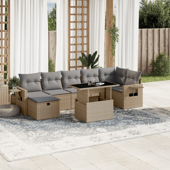 8-delige Loungeset met kussens poly rattan beige