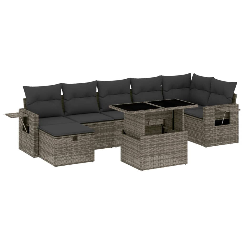8-delige Loungeset met kussens poly rattan grijs