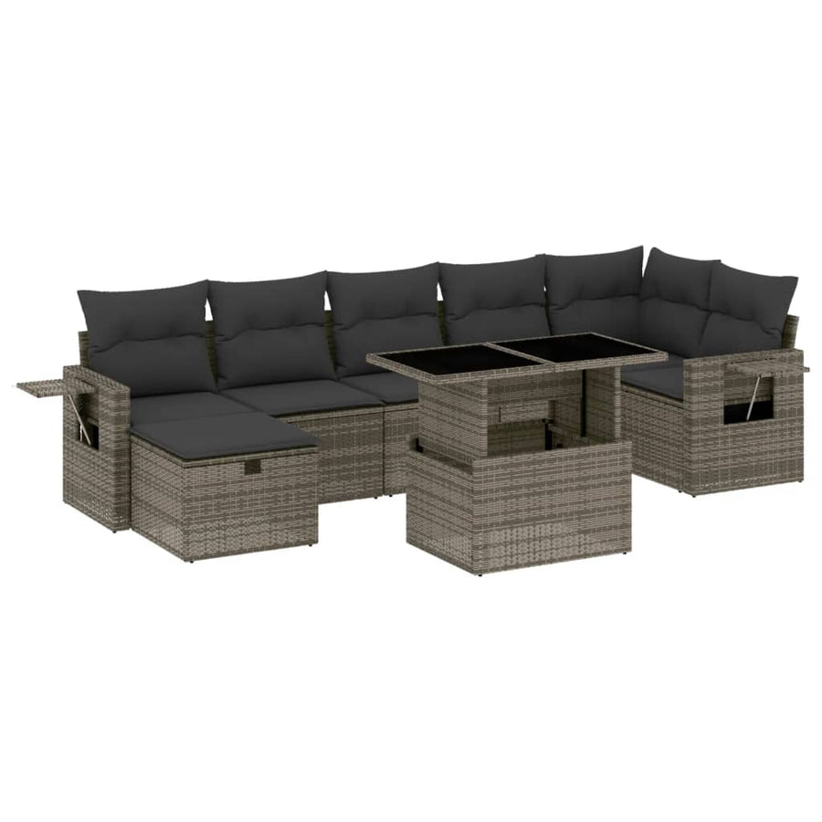 8-delige Loungeset met kussens poly rattan grijs