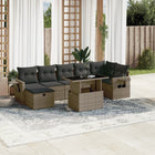 8-delige Loungeset met kussens poly rattan grijs