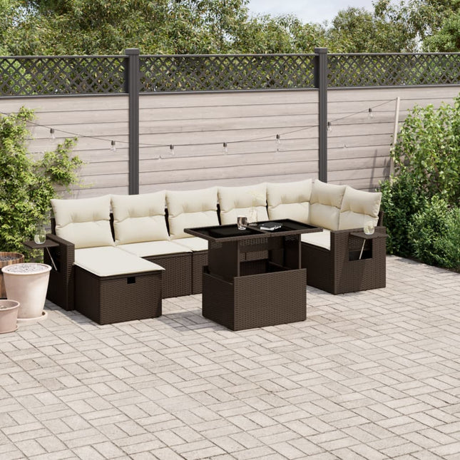 8-delige Loungeset met kussens poly rattan bruin