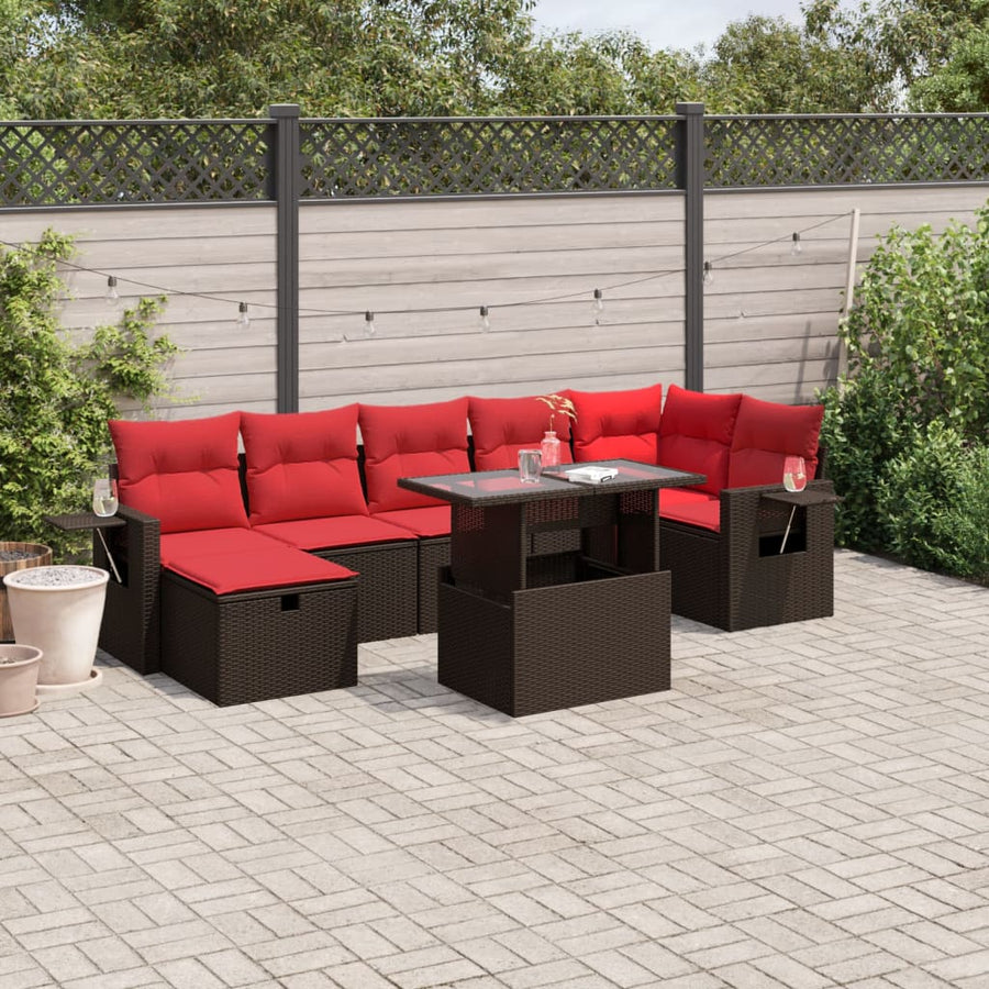 8-delige tuinbankset met kussens, bruin polyrotan