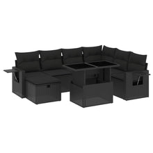 8-delige Loungeset met kussens poly rattan zwart