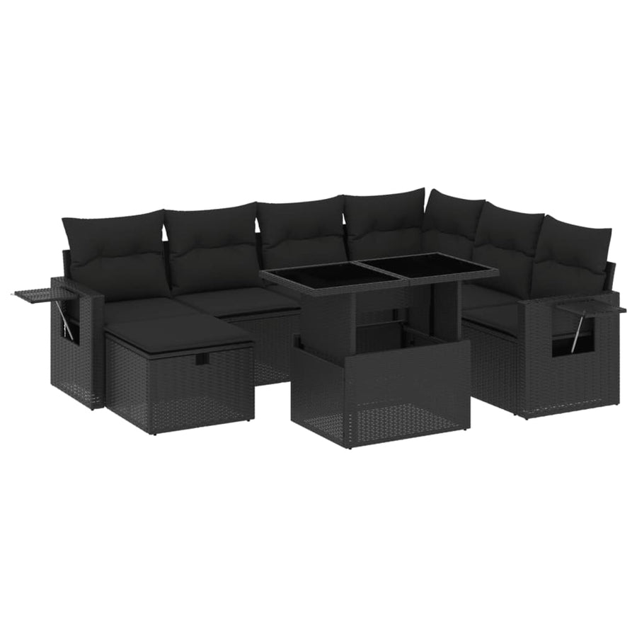 8-delige Loungeset met kussens poly rattan zwart