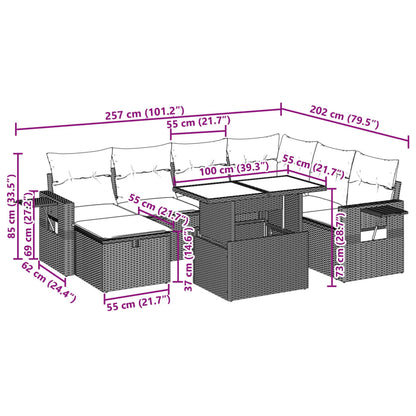 8-delige Loungeset met kussens poly rattan zwart