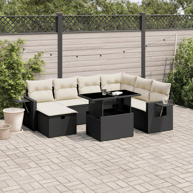 8-delige Loungeset met kussens poly rattan zwart