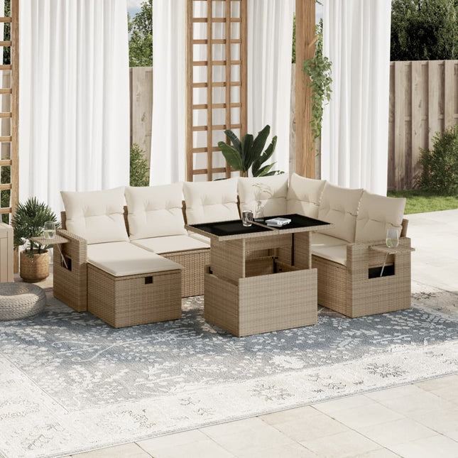 8-delige Loungeset met kussens poly rattan beige