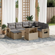 8-piece Lounge Set with Cushions Poly Rattan Beige