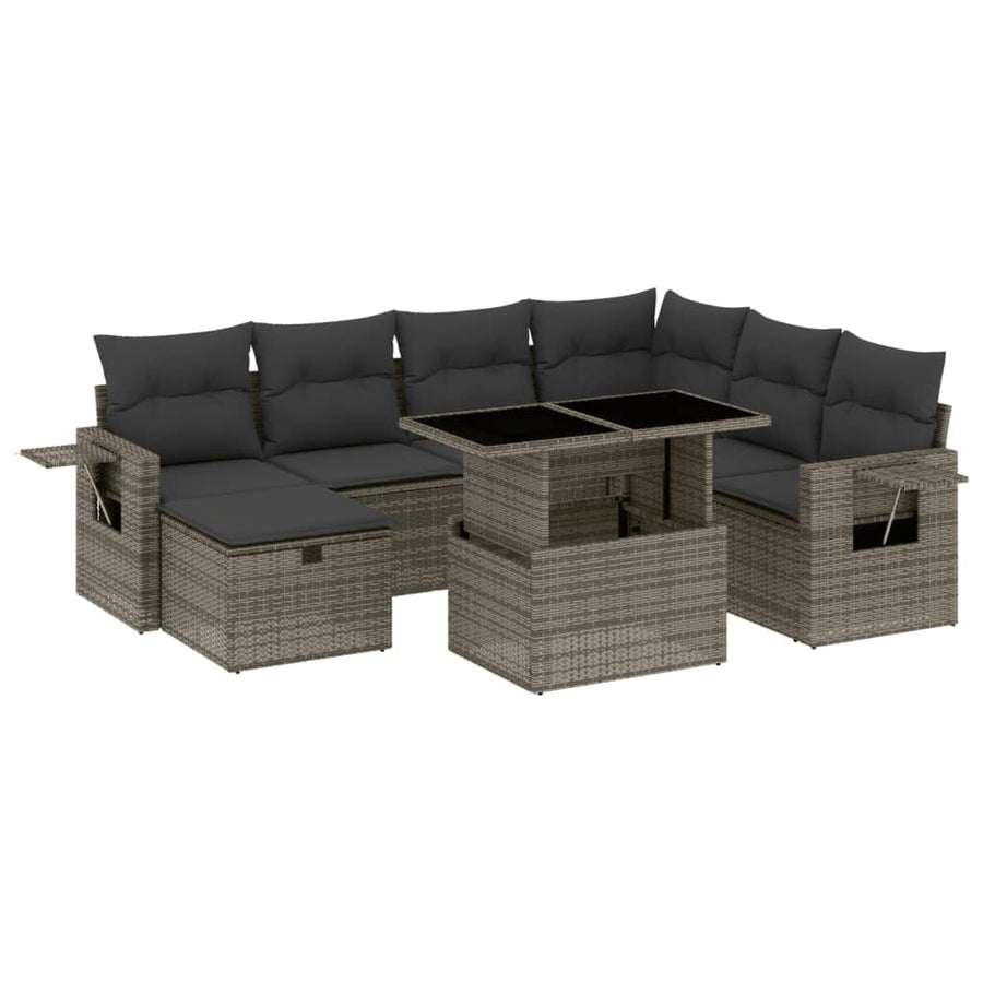 8-delige Loungeset met kussens poly rattan grijs