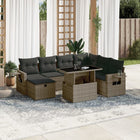 8-delige Loungeset met kussens poly rattan grijs