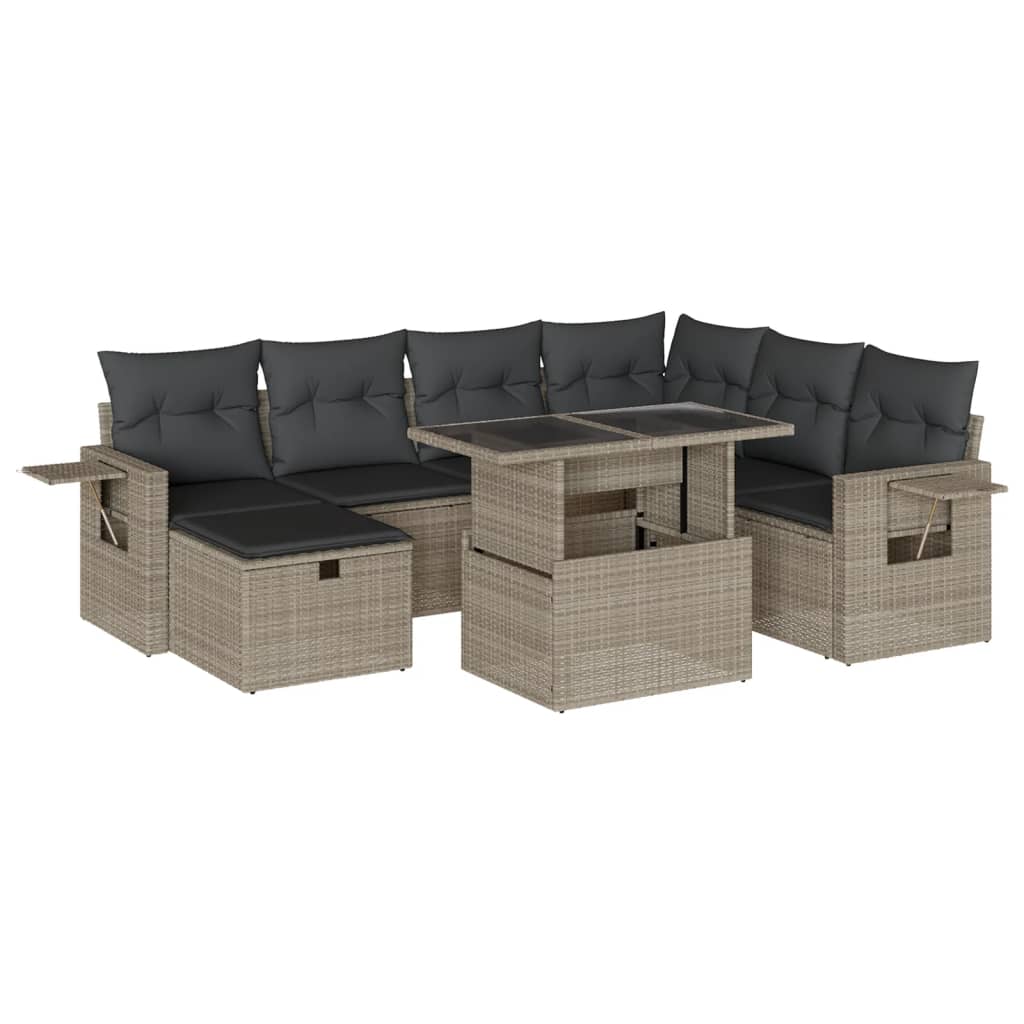 8-delige Loungeset met kussens poly rattan lichtgrijs