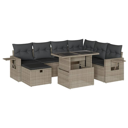 8-delige Loungeset met kussens poly rattan lichtgrijs