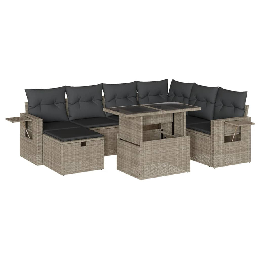 8-delige Loungeset met kussens poly rattan lichtgrijs