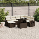 8-delige Loungeset met kussens poly rattan bruin