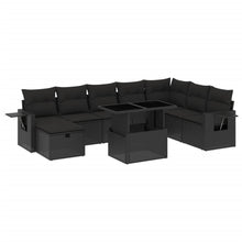 9-delige Loungeset met kussens poly rattan zwart