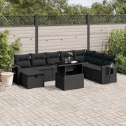 9-piece lounge set with cushions poly rattan black