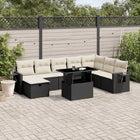 9-delige Loungeset met kussens poly rattan zwart