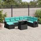 9-piece garden sofa set with cushions in black poly rattan