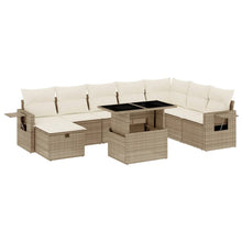 9-delige Loungeset met kussens poly rattan beige
