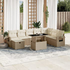 9-delige Loungeset met kussens poly rattan beige