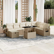 9-piece Loungeset with cushions poly rattan beige