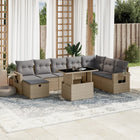 9-delige Loungeset met kussens poly rattan beige