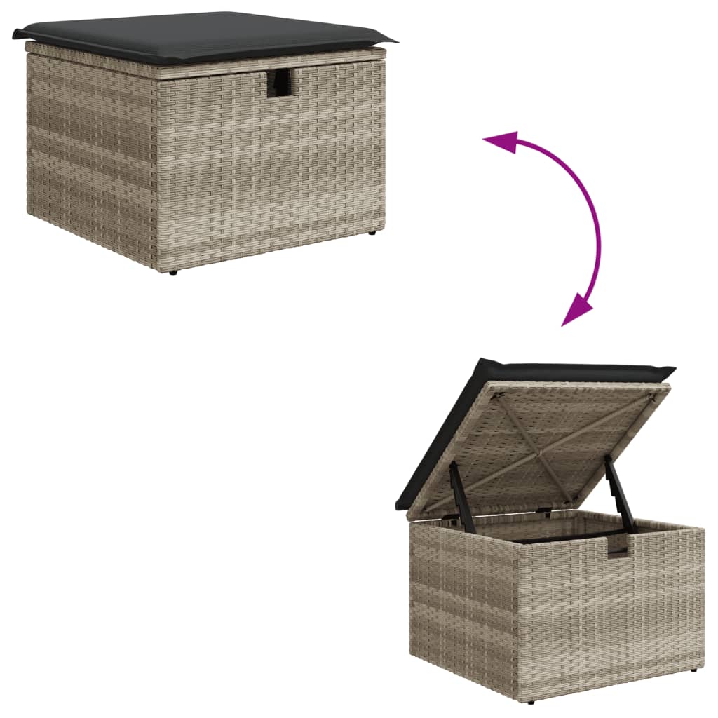9-delige Loungeset met kussens poly rattan lichtgrijs