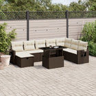 9-delige Loungeset met kussens poly rattan bruin