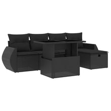 6-delige Loungeset met kussens poly rattan zwart