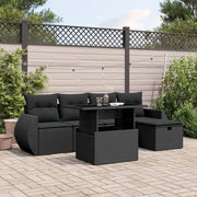 Loungeset 6-delig poly rattan zwart