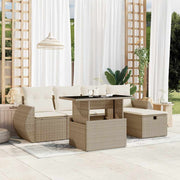 Loungeset 6-delig poly rattan beige