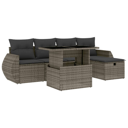 6-delige Loungeset met kussens poly rattan grijs