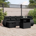 7-delige Loungeset met kussens poly rattan zwart