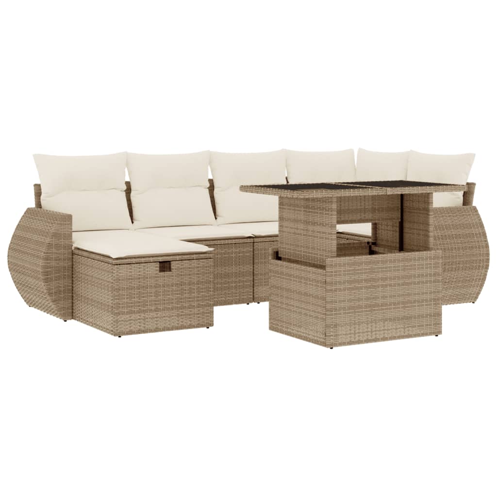 7-delige Loungeset met kussens poly rattan beige