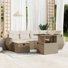 7-delige Loungeset met kussens poly rattan beige