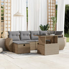 7-delige Loungeset met kussens poly rattan beige