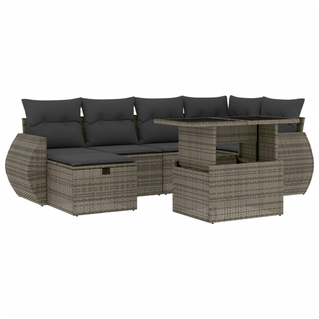 7-delige Loungeset met kussens poly rattan grijs
