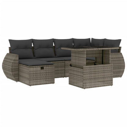 7-delige Loungeset met kussens poly rattan grijs